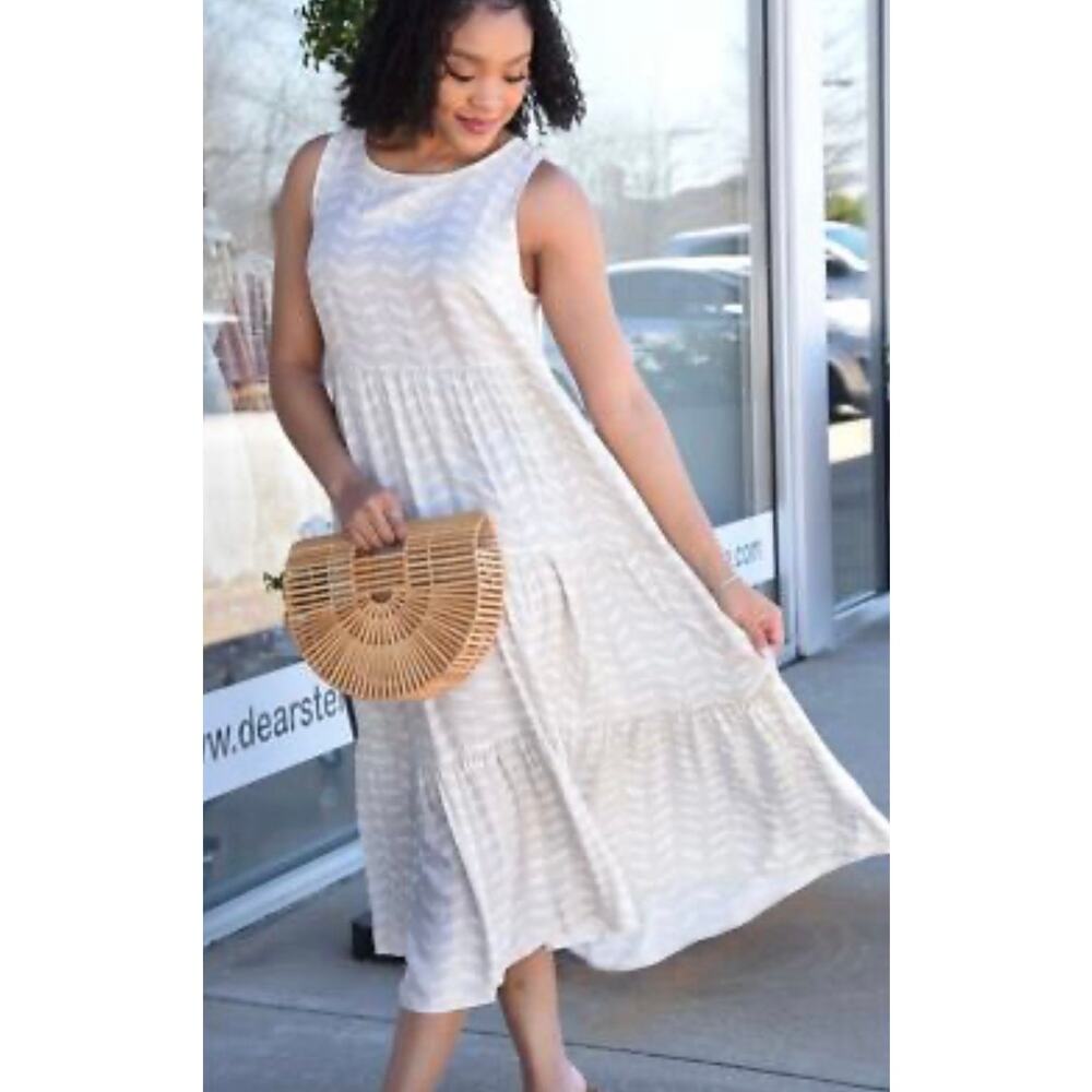 Michelle McDowell beige neutral geometric maxi dress size‎ medium